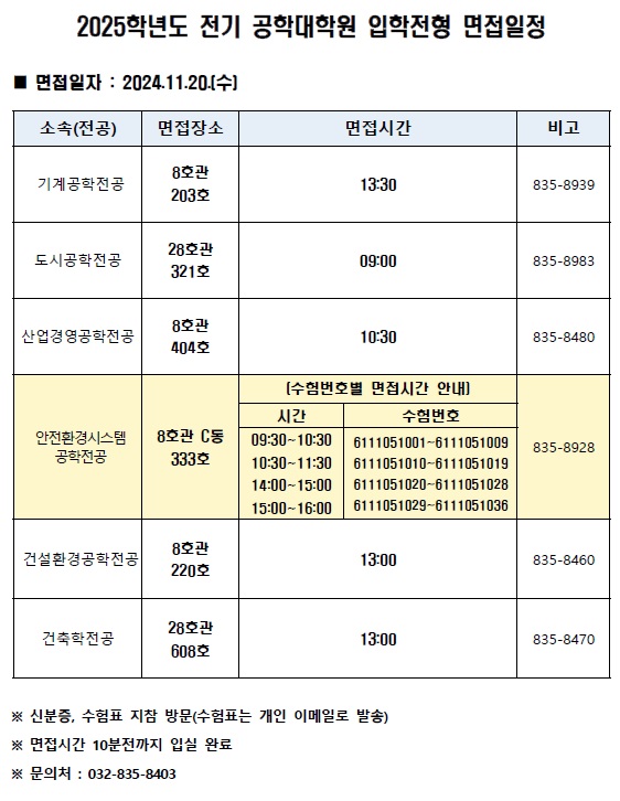 2025 신입생 입학전형 면접일